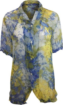 Dries Van Noten Crinkled Floral Print Shirt in Multicolor Polyester