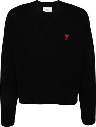 Ami Small Heart Logo Ribbed Crewneck Black UKS046-KN0042-001