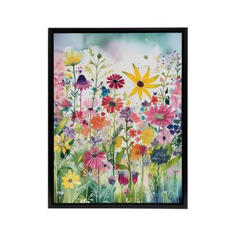 Artery8 Bright Wildflower Floral Blooms Framed Canvas Wall Art Print | Size: W24 x H32