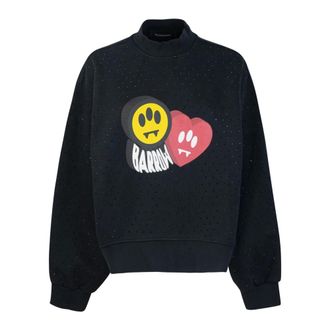 Barrow Sweatshirts, female, Black, Size: XS Black Sweater with Rhinestone Print