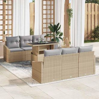 vidaXL Conjunto De Sof&aacute; De Jard&iacute;n Con Coj&iacute;n 7 Pcs Beige Y Gris Claro Vidaxl