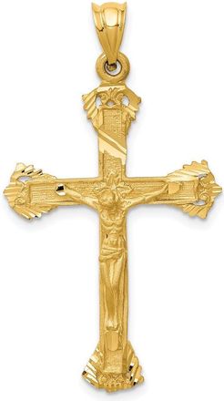 Diamond2Deal 14k Yellow Gold Satin Diamond-cut Crucifix Charm Pendant