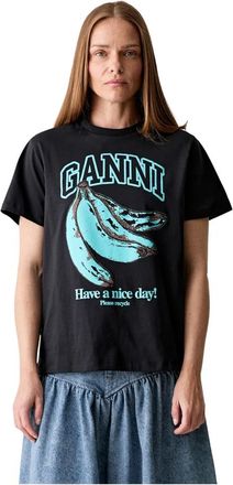 Ganni Tops, Dames, Blauw, XL, Katoen, T-shirt met Blauwe Banaan