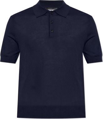 Dsquared2 Wool Polo Shirt with Embroidered Logo - Heren - V-hals truien - Blauw - 2XL - Wol - Truien & Vesten