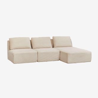 Sklum Sof&aacute; Modular Chaise Longue Derecho De 3 Piezas En Pana Envasado Al Vac&iacute;o Temple Sklum