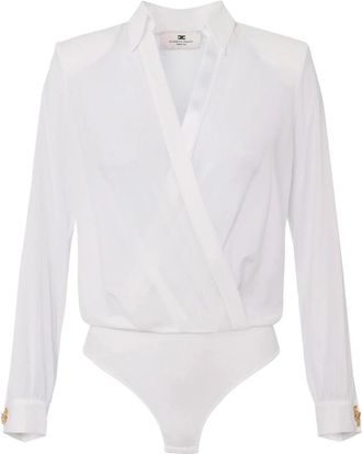 Elisabetta Franchi Georgette Blouse met Gedrapeerde Voorkant - Dames - Bodies - Wit - XS - Polyester - Tops