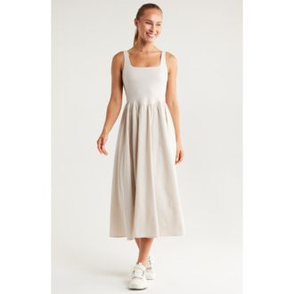 Zella Effortless Square Neck Midi Dress in Grey Moonbeam at Nordstrom Rack, Size X-Small