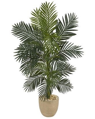 Nearly Natural 5Ft Golden Cane Artificial Palm Tree In Sandstone Planter
