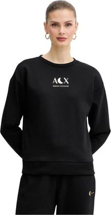 A|X Armani Exchange French Terry Katoenen Ronde Hals Sweater - Dames - Sweatshirts - Zwart - L - Katoen - Hoodies & sweatvesten