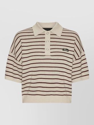 Rotate knit polo shirt striped short sleeves