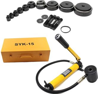 OEM Kit De Punzonado Hidr&aacute;ulico, Capacidad De 15 Toneladas, 10 Troqueles De Corte, Amarillo