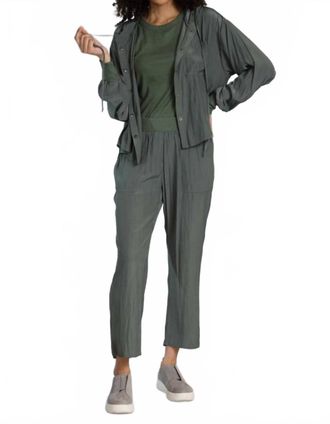 Lola & Sophie D-Satin Cropped Hoodie In Dark Olive