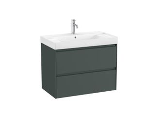 Roca Mueble Lavabo Centrado Blanco 800x460 Ona Standard 2 Cajones Led Verde Mate