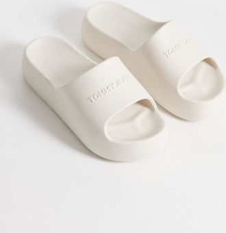 Tommy Jeans Sliders bianche con suola spessa-Bianco