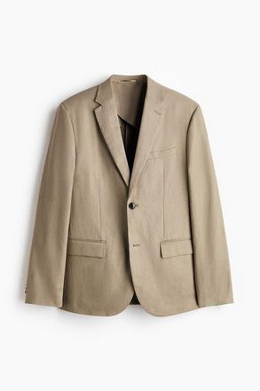 H&M Slim Fit Linen Jacket in Khaki Green at Nordstrom, Size 46