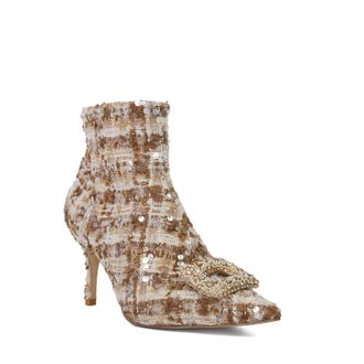 Dune London Womens Ladies Opulance - Textured Heel Diamante Buckle Ankle Boots - Beige - Size UK 6