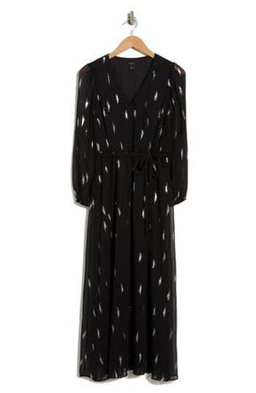 Halogen Dot Long Sleeve Faux Wrap Maxi Dress in Rich Black at Nordstrom Rack, Size X-Small