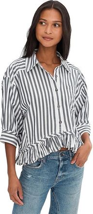 Free People We The Free Bailey Stripe Shirt Womens Clothing Nautical Navy Combo : LG (Womens 12-14), Cotton