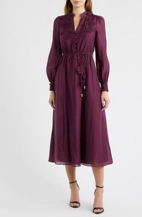 Ever New Yasmin Floral Appliqu&eacute; Long Sleeve Midi Dress in Berry at Nordstrom Rack, Size 4