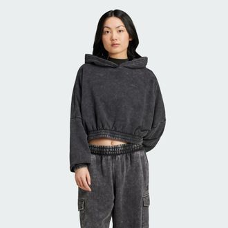 adidas Originals ADIDAS Originals Womens Acid-Wash Crop Hoodie - Black - Size X-Small
