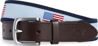 Vineyard Vines American Flags Canvas Club Belt Mens Belts Del Mar Blue : 36, Brass/Canvas/Cotton