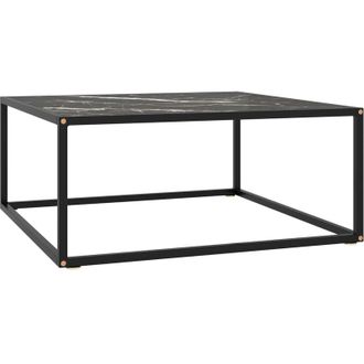 vidaXL Vidaxl - Mesa De Centro Negra Con Vidrio De M&aacute;rmol Negro 80x80x35 Cm