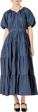 English Factory Puff Sleeve Tiered Maxi Dress in Navy at Nordstrom, Size X-Small