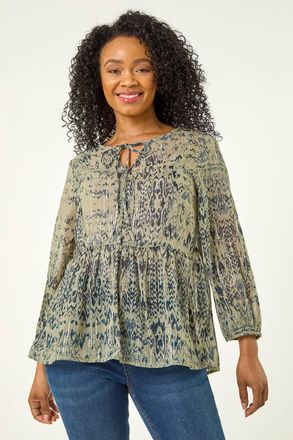 Roman Metallic Aztec Print Top