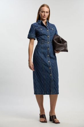 Karen Millen Womens Denim Printed Midi Dress - Blue - Size 12 UK