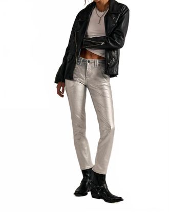 Free People Oracle Metallic Low Rise Slim Straight Jeans In Divine
