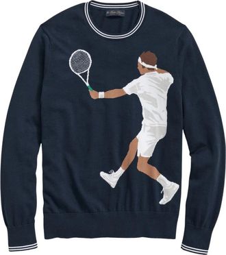 Brooks Brothers Tennis Player Katoenen Trui - Heren - Ronde hals truien - Blauw - XL - Katoen - Truien & Vesten