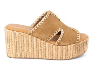 Chocolat Blu Womens Jaxx Suede Wedge Slides In Camel