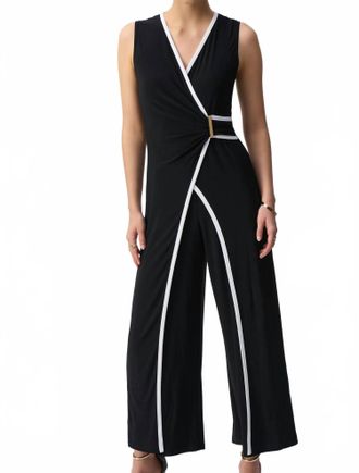 Joseph Ribkoff Silky Sleeveless Culotte Jumpsuit In Black/vanilla