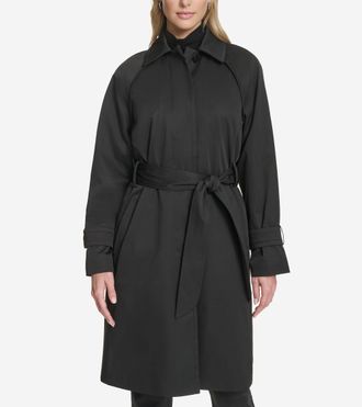 Cole Haan Womens Twill Trench Coat - Black Size Medium