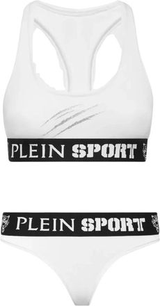 Plein Sport Witte lingerie set met logo - Dames - Sportondergoed - Wit - S - Katoen - Fitness