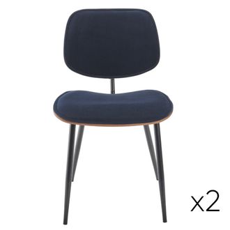 Signature Lote de 2 sillas de terciopelo azul con base de metal negro - P45 cm