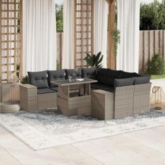 vidaXL Set Muebles Jard&iacute;n 9 Pzas Y Cojines Rat&aacute;n Sint&eacute;tico Gris Claro Vidaxl