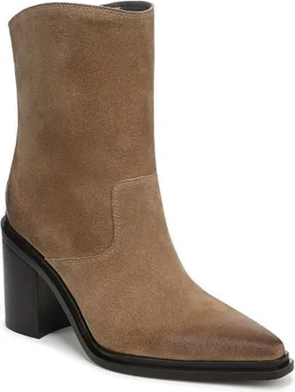 Franco Sarto Laken Block Heel Bootie in Brown Leather at Nordstrom, Size 8.5