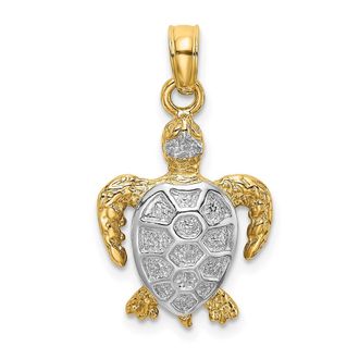 Diamond2Deal 14k Yellow Gold with White Rhodium Swimming Sea Turtle Charm Pendant
