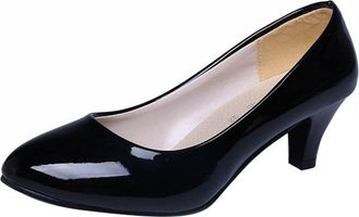 Generic Black Ladies Stylish Round Toe 3Cm High Heels Slim Heels Shallow Mouth Casual Comfortable Leather Shoes for Professional Use