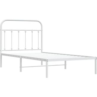 vidaXL Metal Bed Frame without Mattress with Headboard White 100x190cm Vidaxl