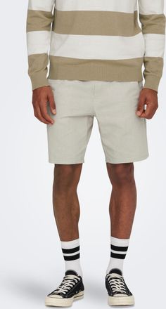 Only & Sons Shorts ONLY & SONS ONSLINUS 0007 COT LIN SHORTS NOOS, Herren, Gr. XXL, N-Gr, beige (silber lining), Web, Obermaterial: 75% Baumwolle, 25% Leinen, unif