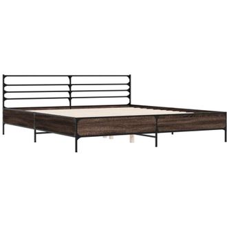 vidaXL Vidaxl - Estructura Cama Madera Ingenier&iacute;a Metal Marr&oacute;n Roble 180x200 Cm
