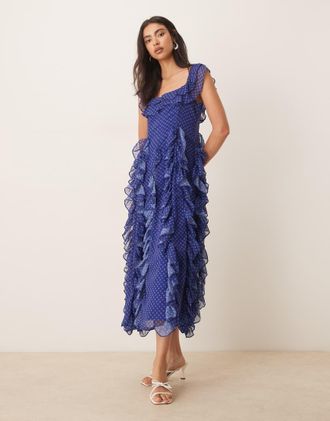 Sister Jane Sister Jane - Aster - Vestito lungo svolazzante blu a pois