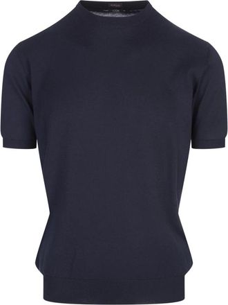 Kiton Blauw Katoenen Gebreid T-shirt - Heren - Ronde hals truien - Blauw - L - Katoen - Truien & Vesten