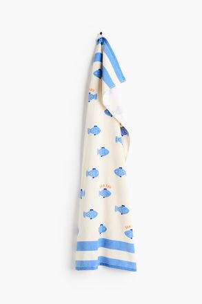 H&M Gemustertes Badehandtuch - Cremefarben/Blaue Fische