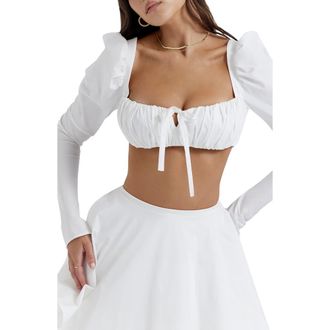 House of CB Shira Long Sleeve Crop Top in White at Nordstrom, Size Medium