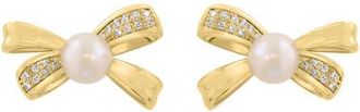 Effy 14K Yellow Gold Diamond Fresh Water Pearl Bow Earrings in 14K Gold at Nordstrom