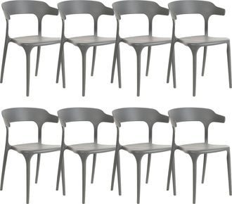 Beliani Conjunto De 8 Sillas Polipropileno Resistente Interior Exterior Gris Claro Gubbio