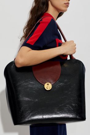 Versace Leather Shoulder Bag With Medusa Head, Womens, Black